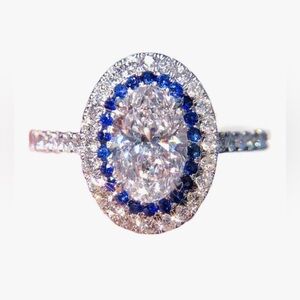 Retro Neiman Marcus Sterling silver Blue & White Sapphire oval Ring Size 9